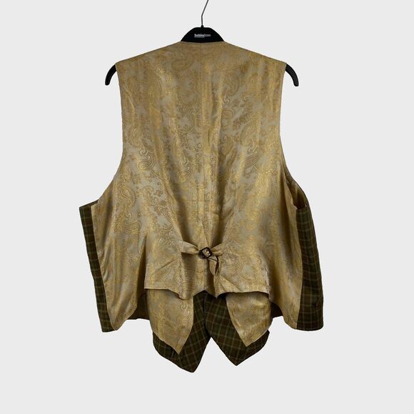 Men’s Sergio Valentino 2 PC Suit  Size  Wool Beige Green Brown Plaid Jacket/Vest - Picture 4 of 15